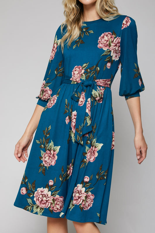 Teal Floral Dress – True You Chic Boutique